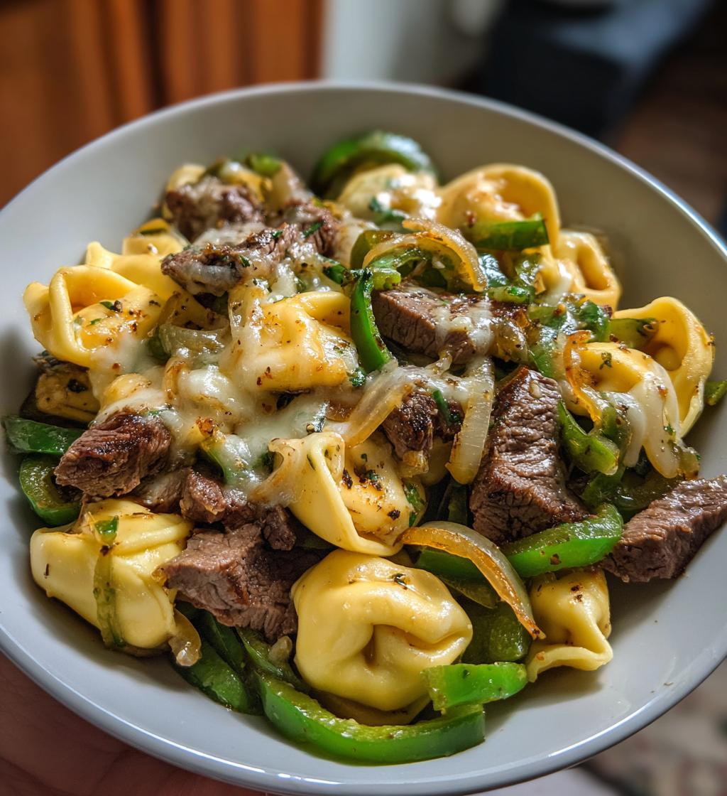 philly cheesesteak tortellini pasta - detail 1
