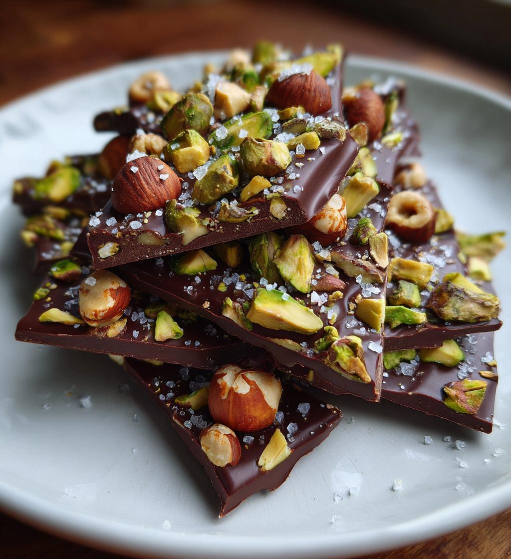 roasted hazelnut pistachio dark chocolate bark - detail 1