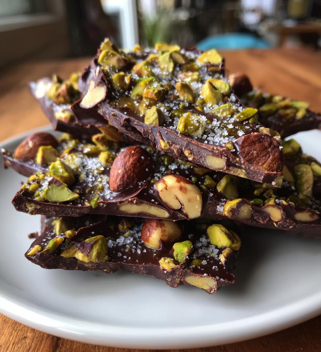 roasted hazelnut pistachio dark chocolate bark