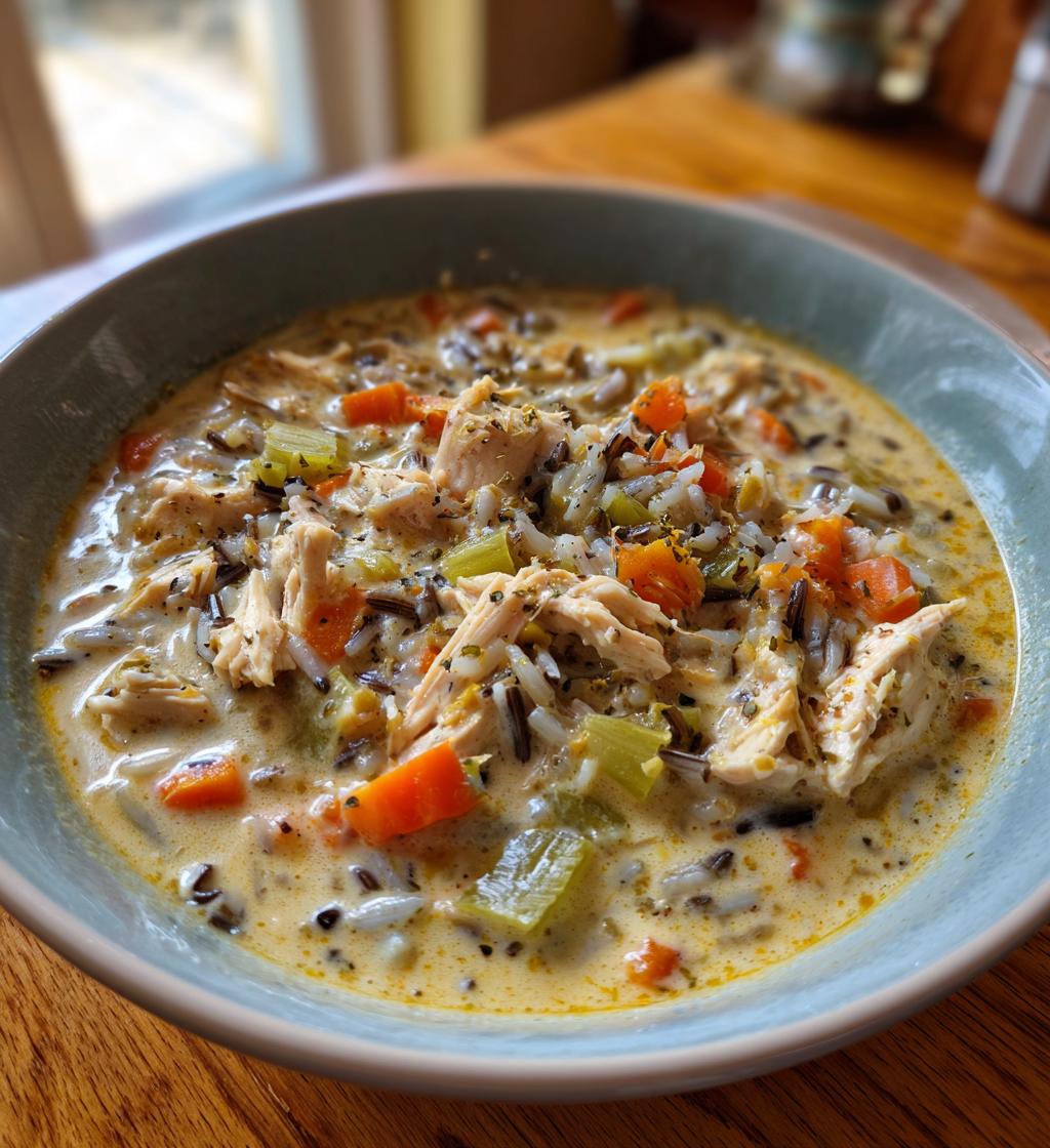 slow cooker chicken and wild rice soup - detail 1