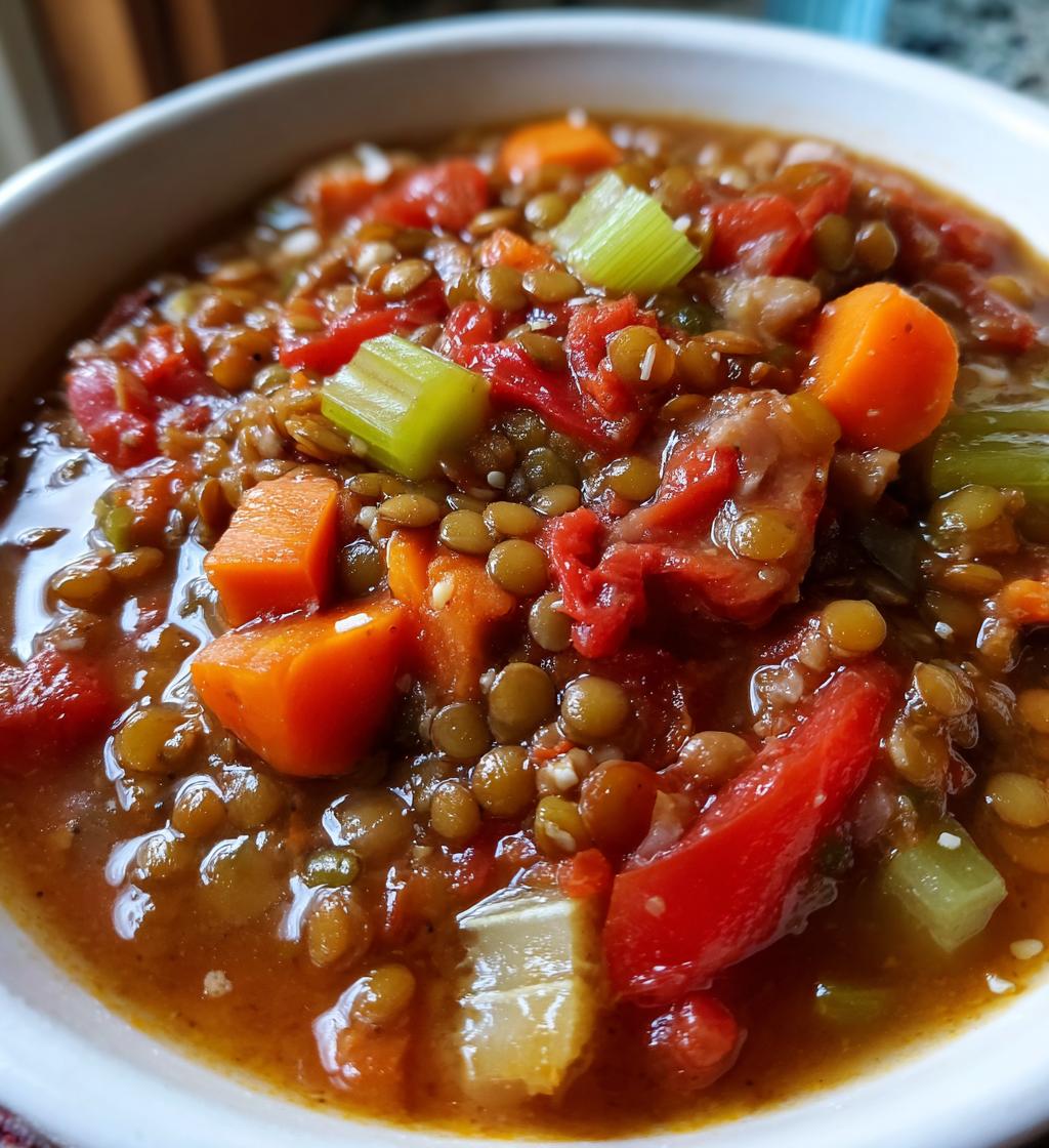 slow cooker lentil soup - detail 1