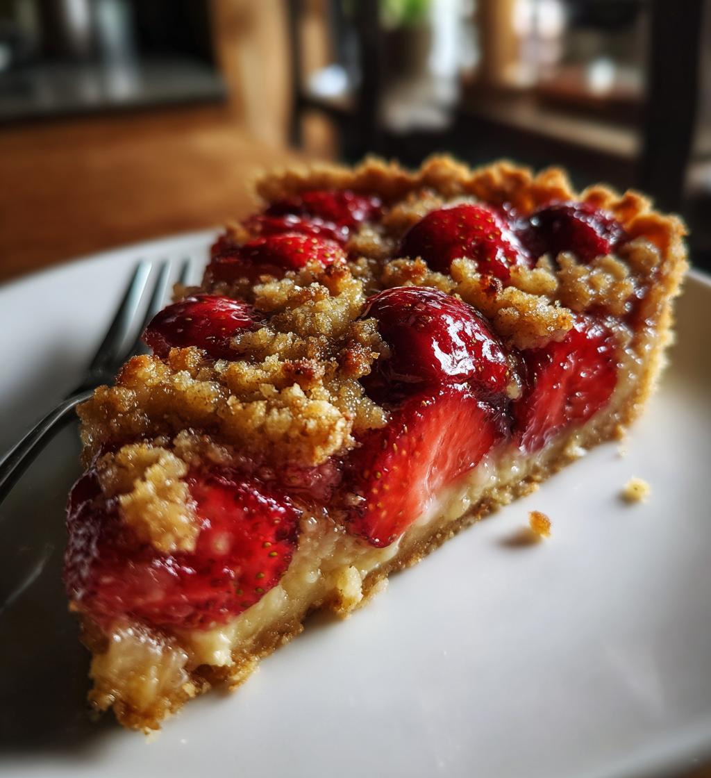 strawberry almond crumble pie - detail 1