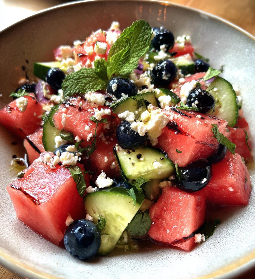 watermelon feta salad with cucumber and blueberries recipe - detail 1