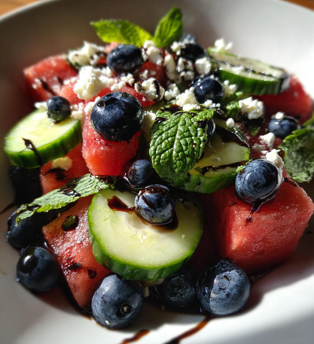 watermelon feta salad with cucumber and blueberries recipe