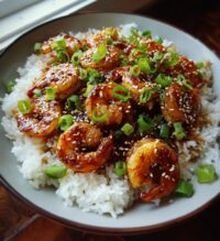 20 minute honey garlic shrimp rice bowl