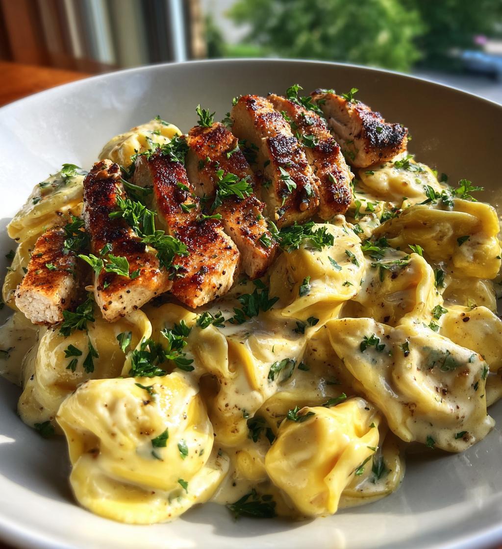 asiago tortelloni alfredo with grilled chicken