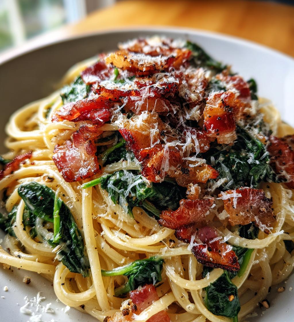 bacon and spinach pasta - detail 1