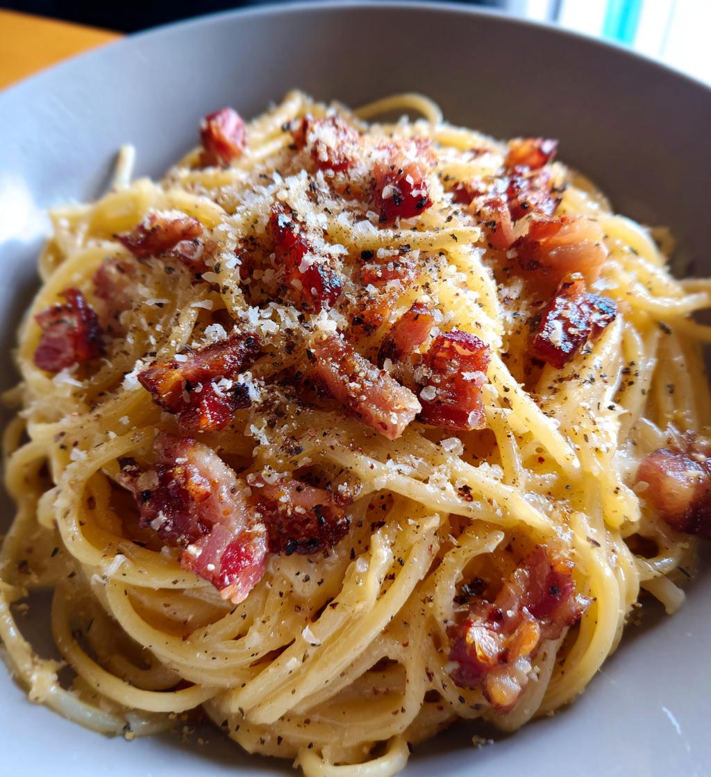 bacon carbonara pasta - detail 1