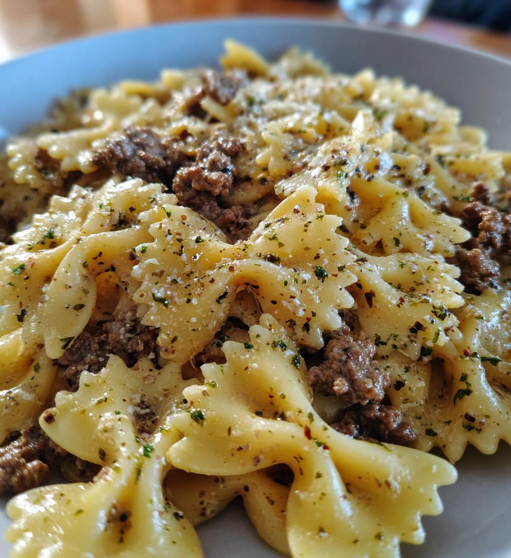 beef and bowtie pasta with alfredo sauce 2