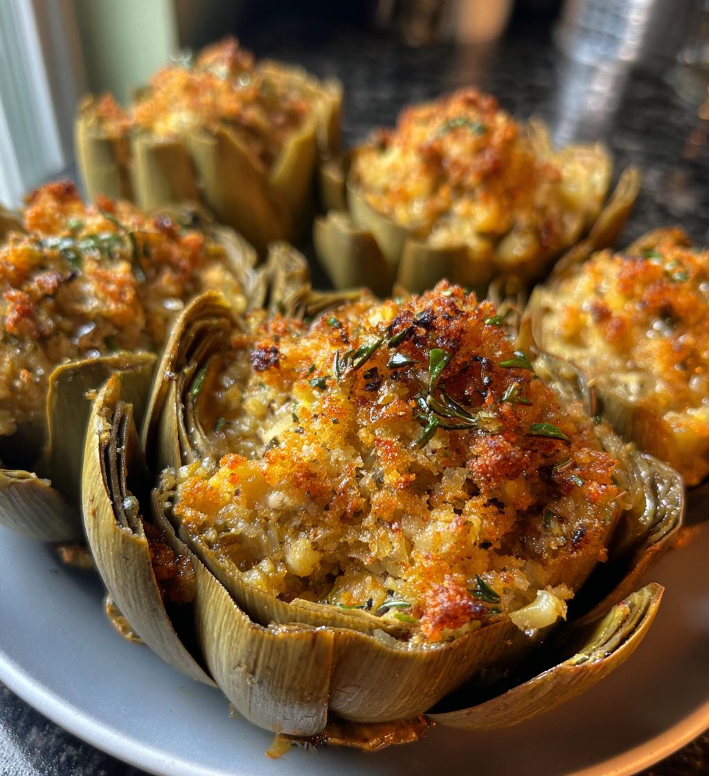 buttery stuffed artichokes - detail 1