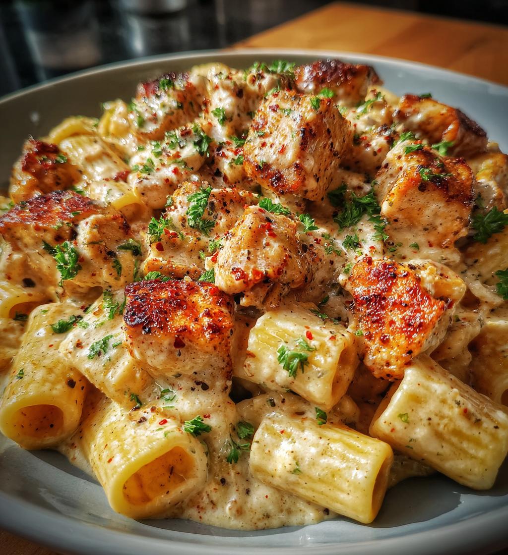 cajun chicken bites with creamy rigatoni - detail 1