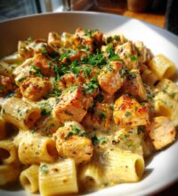 cajun chicken bites with creamy rigatoni