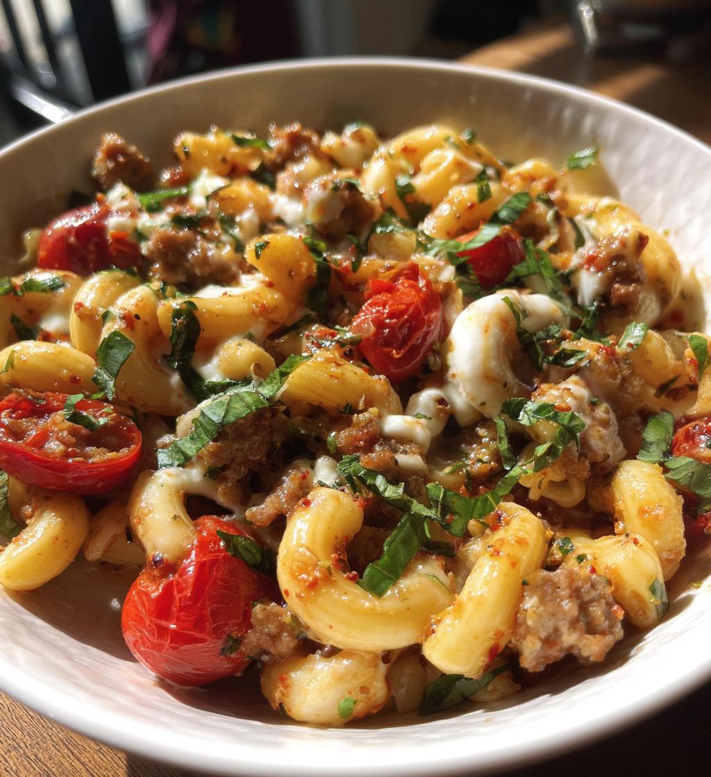 caprese pasta with italian sausage