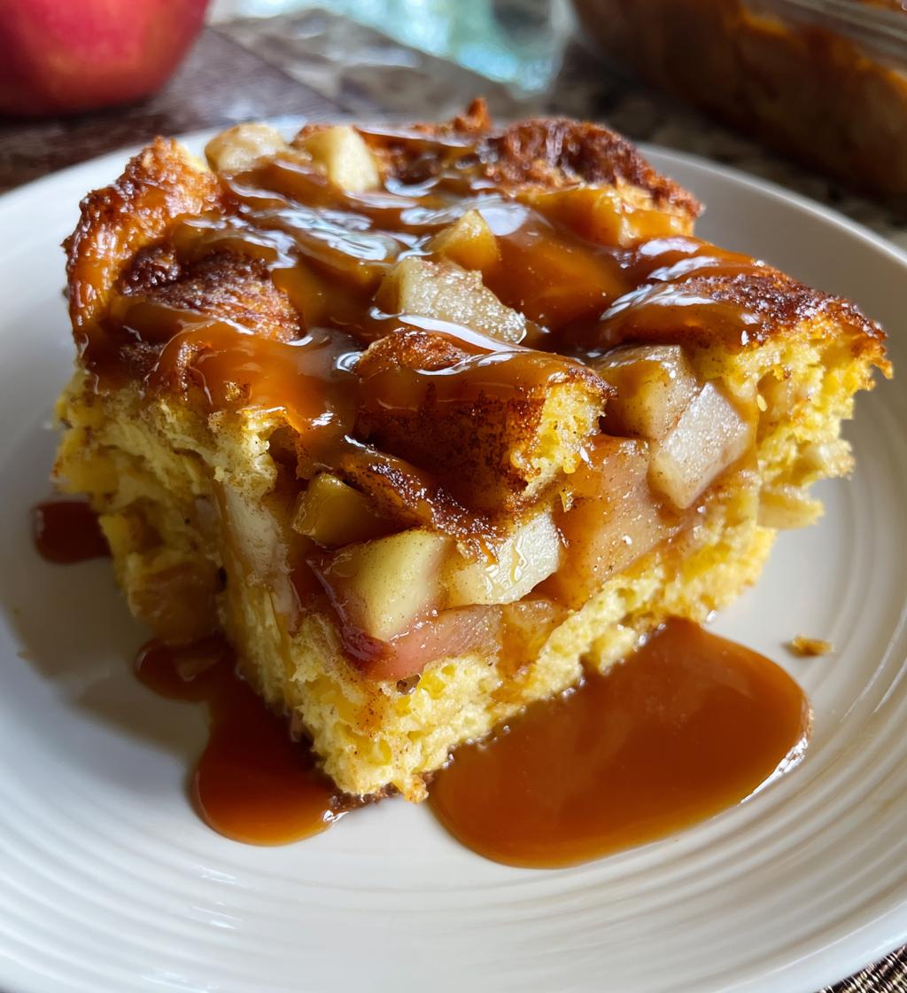 caramel apple stuffed french toast casserole