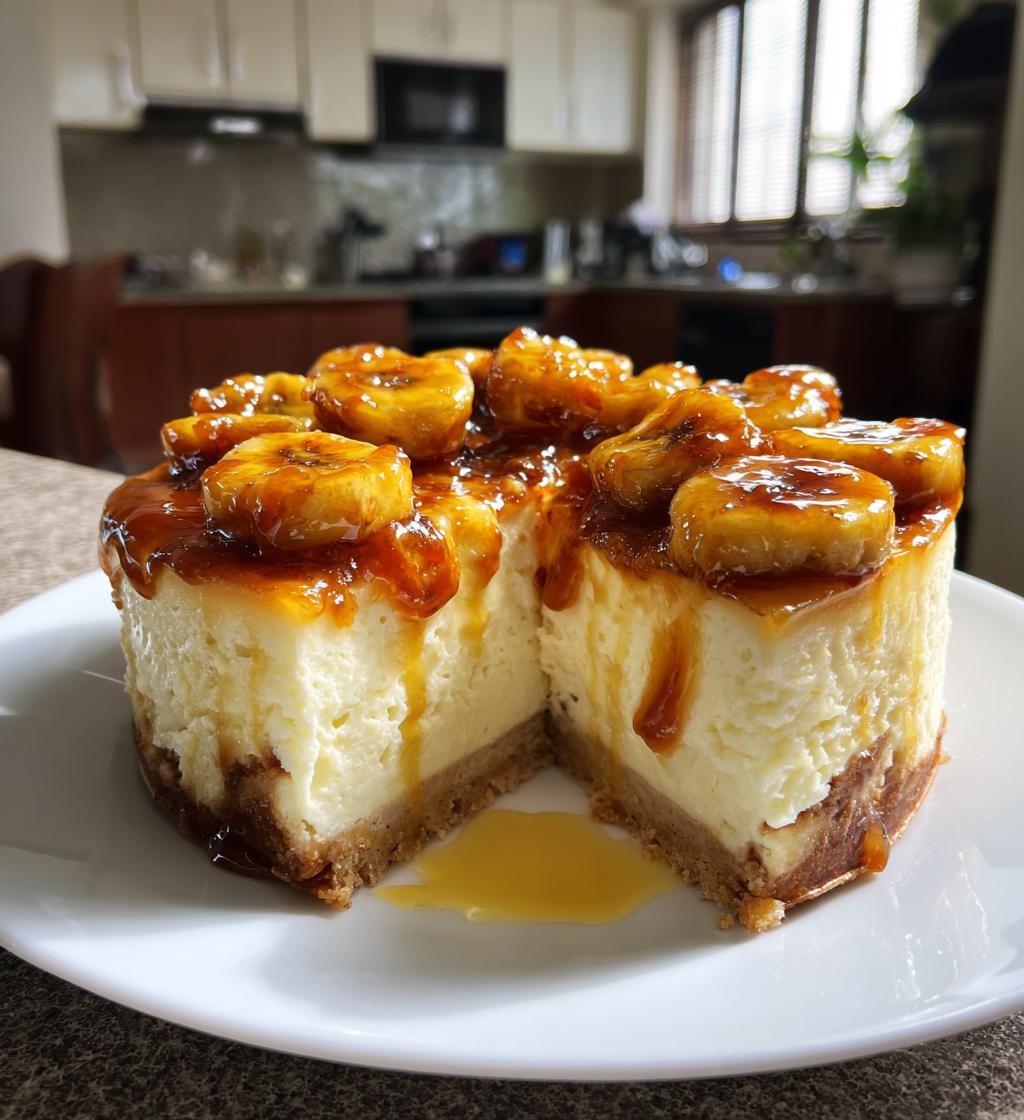 caramelized banana cheesecake rum glaze