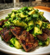 carne asada with avocado salsa verde