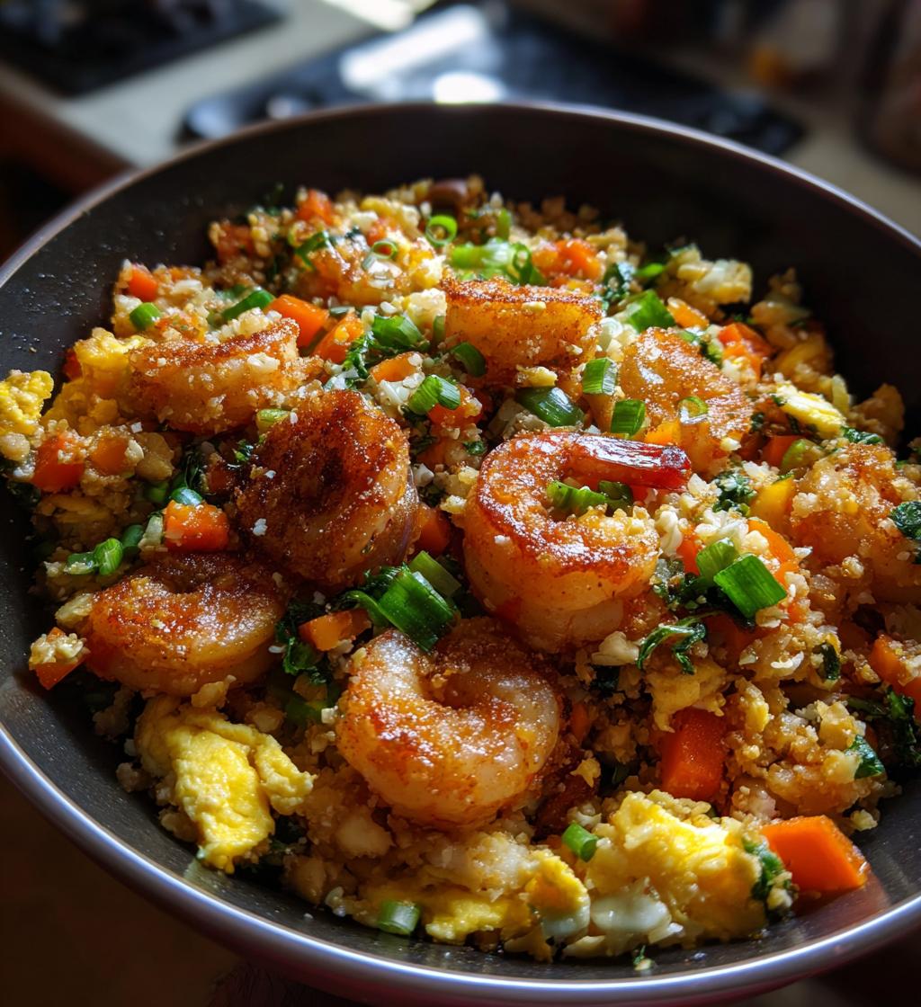 cauliflower fried rice with shrimp - detail 1