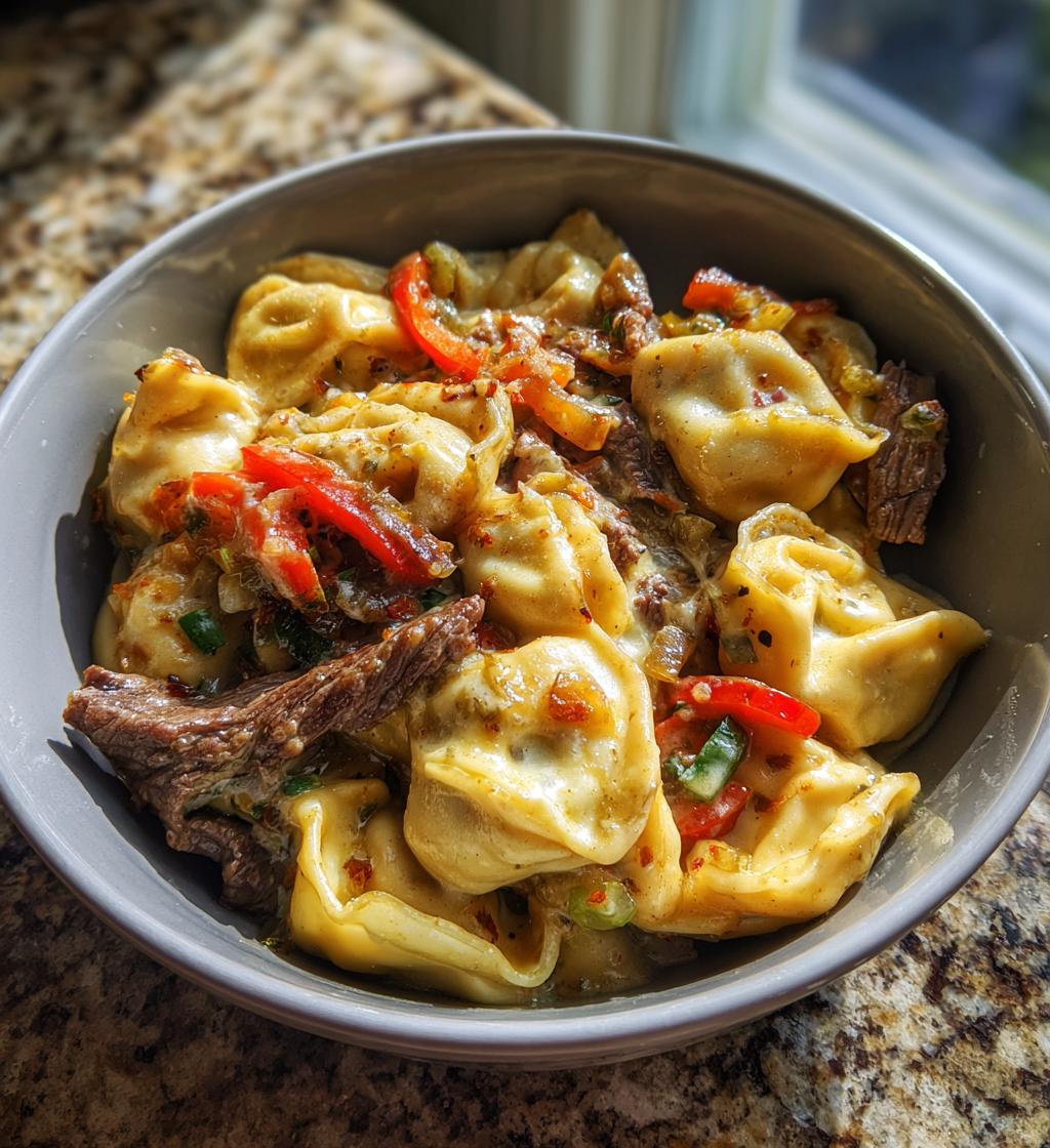 cheesesteak tortellini in rich provolone sauce - detail 1