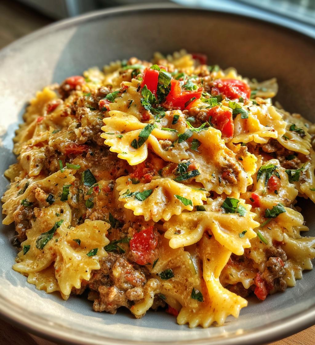 cheesy bowtie pasta with ground beef