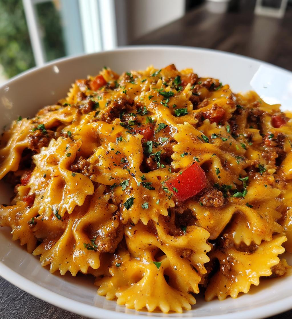 cheesy bowtie pasta with ground beef