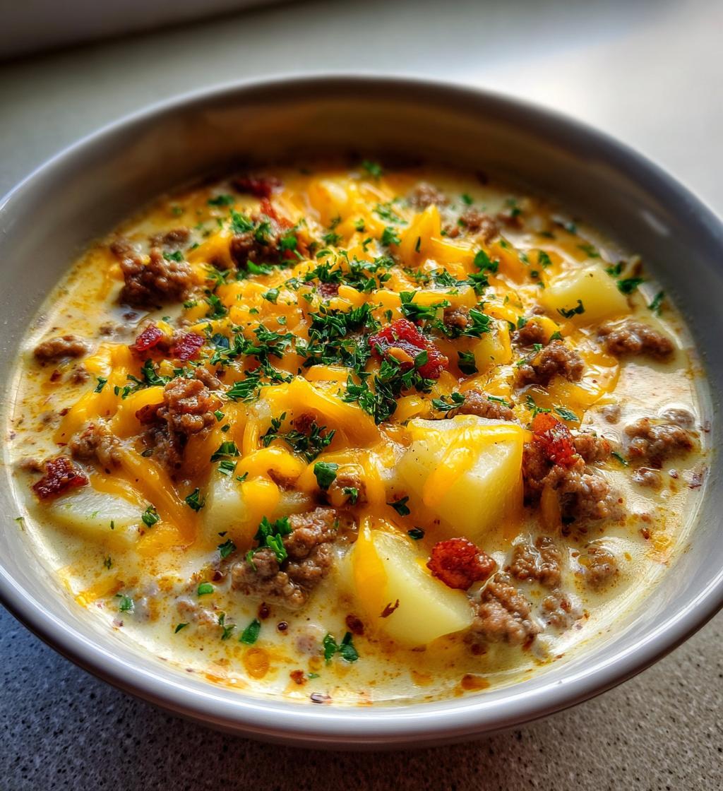 cheesy hamburger potato soup - detail 1