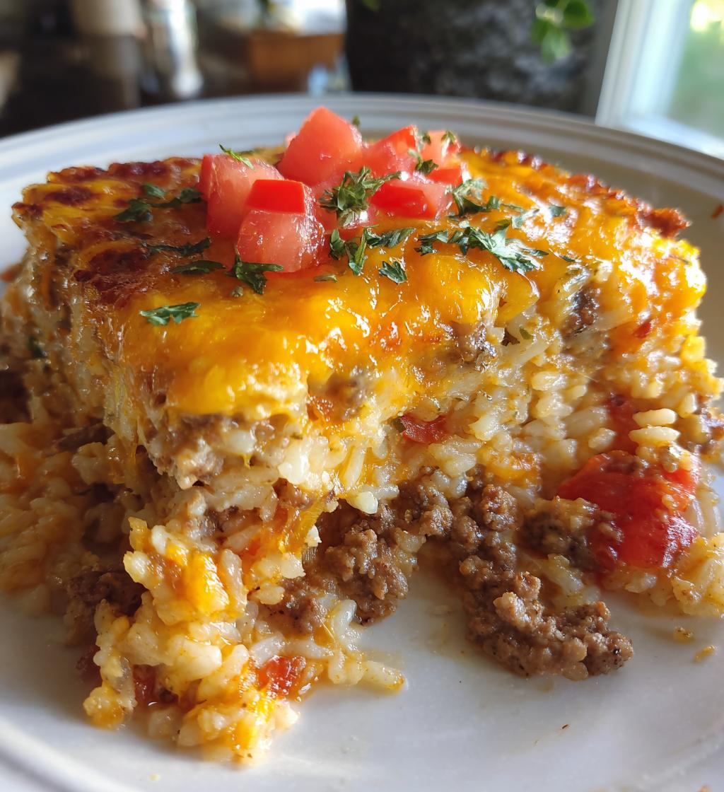cheesy hamburger rice casserole - detail 1