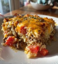 cheesy hamburger rice casserole