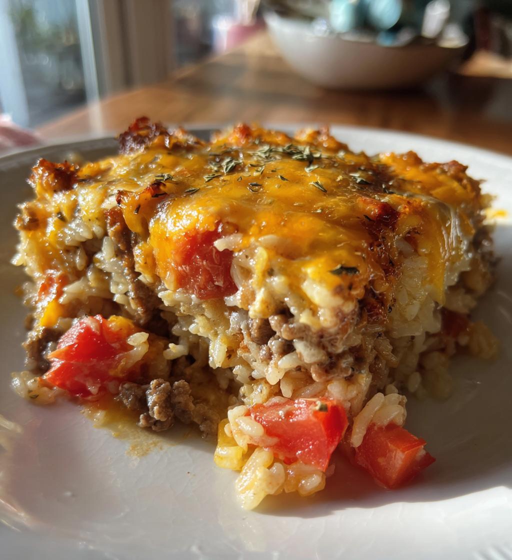 cheesy hamburger rice casserole
