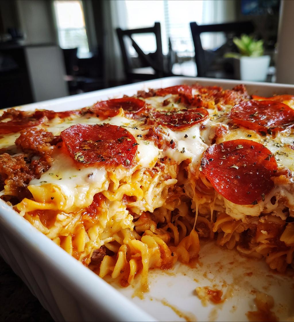 cheesy meat lovers pizza casserole - detail 1
