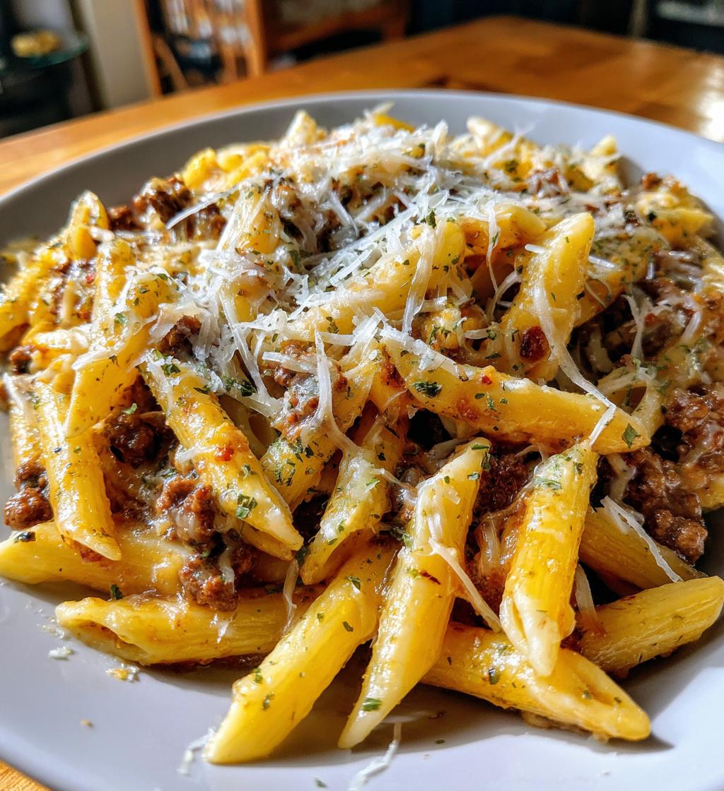 cheesy penne with garlic butter ground beef - detail 1