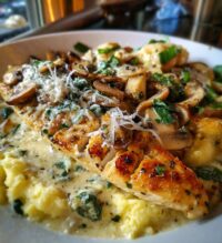 chestnut garlic greek chicken alfredo with sage potatoes mushroom basil pesto cream