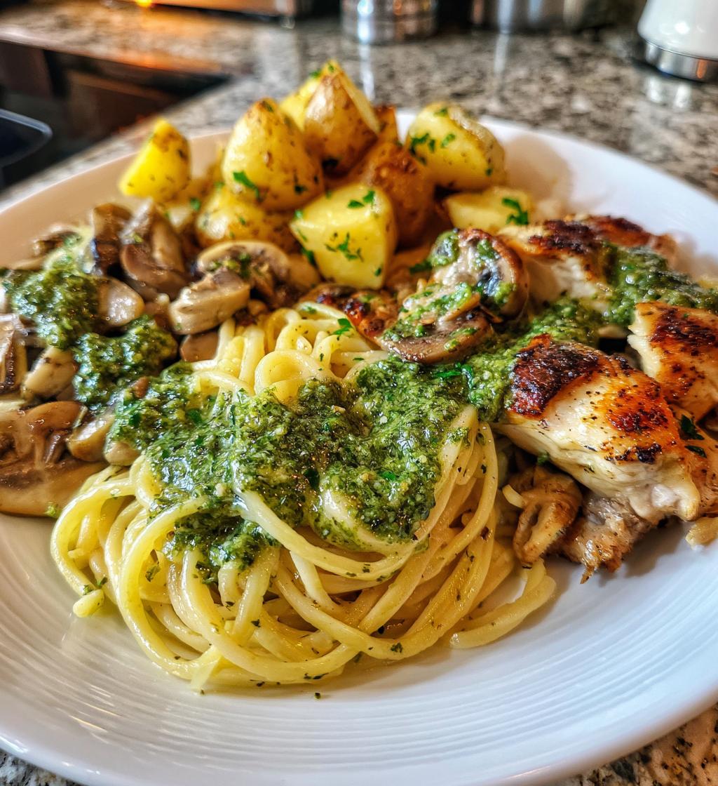 chestnut garlic greek chicken alfredo with sage potatoes mushroom basil pesto