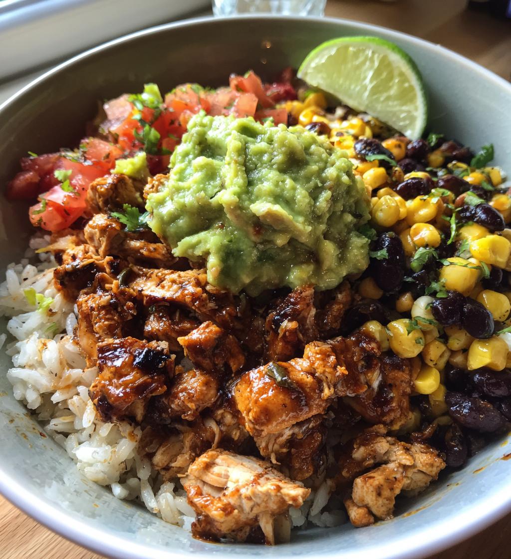 chicken burrito bowl with guac lime - detail 1