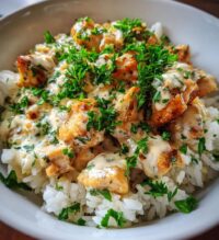 chicken rice bowls creamy garlic sauce