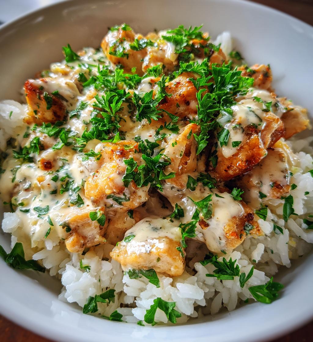 chicken rice bowls creamy garlic sauce