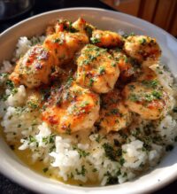 chicken scampi with garlic parmesan rice