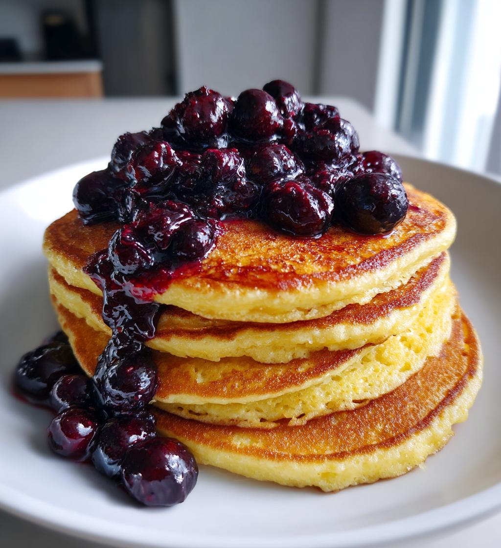chickpea flour pancakes with blueberry compote - detail 1