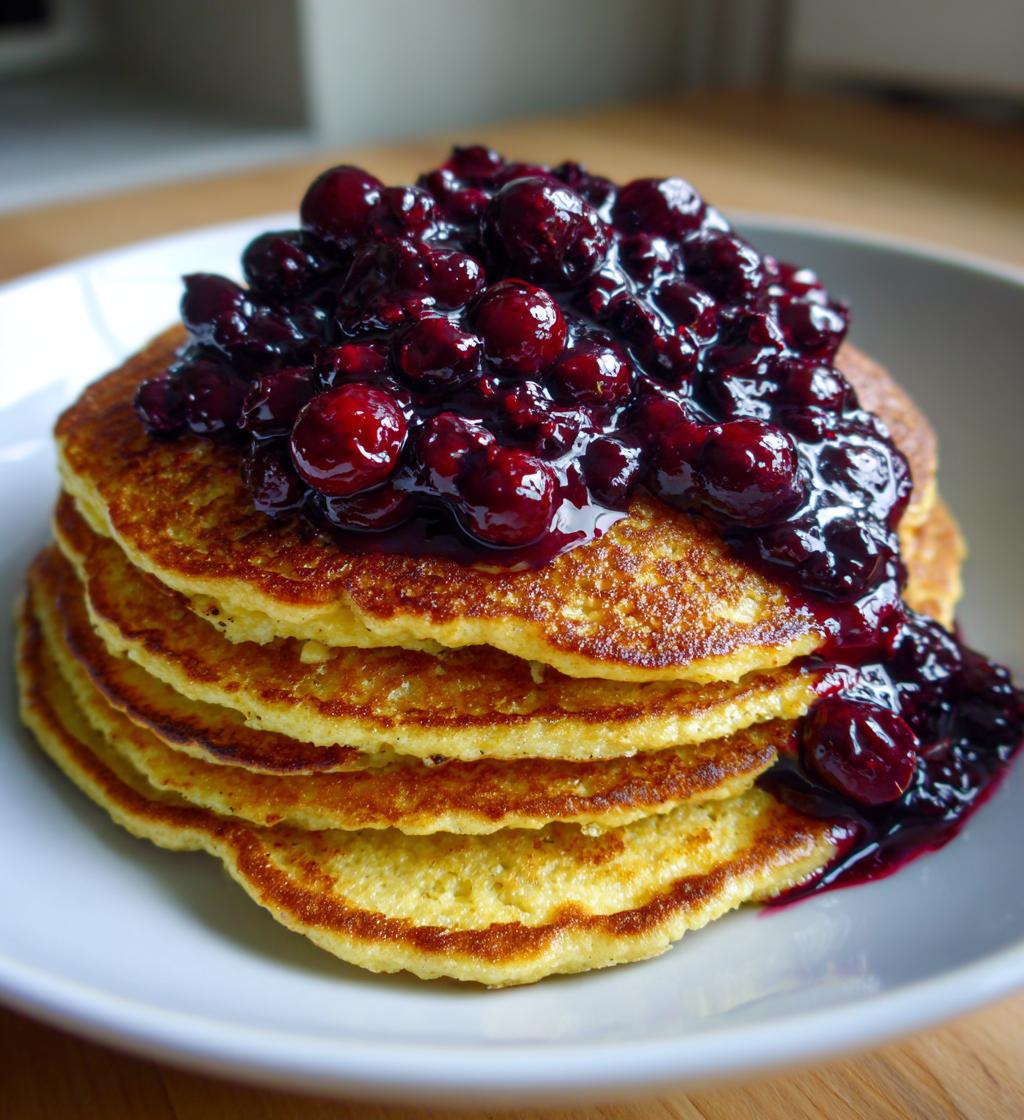 chickpea flour pancakes with blueberry compote