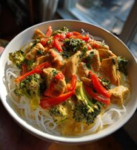 coconut curry chicken with rice noodles