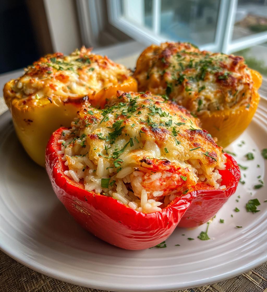 crab and shrimp stuffed bell peppers - detail 1
