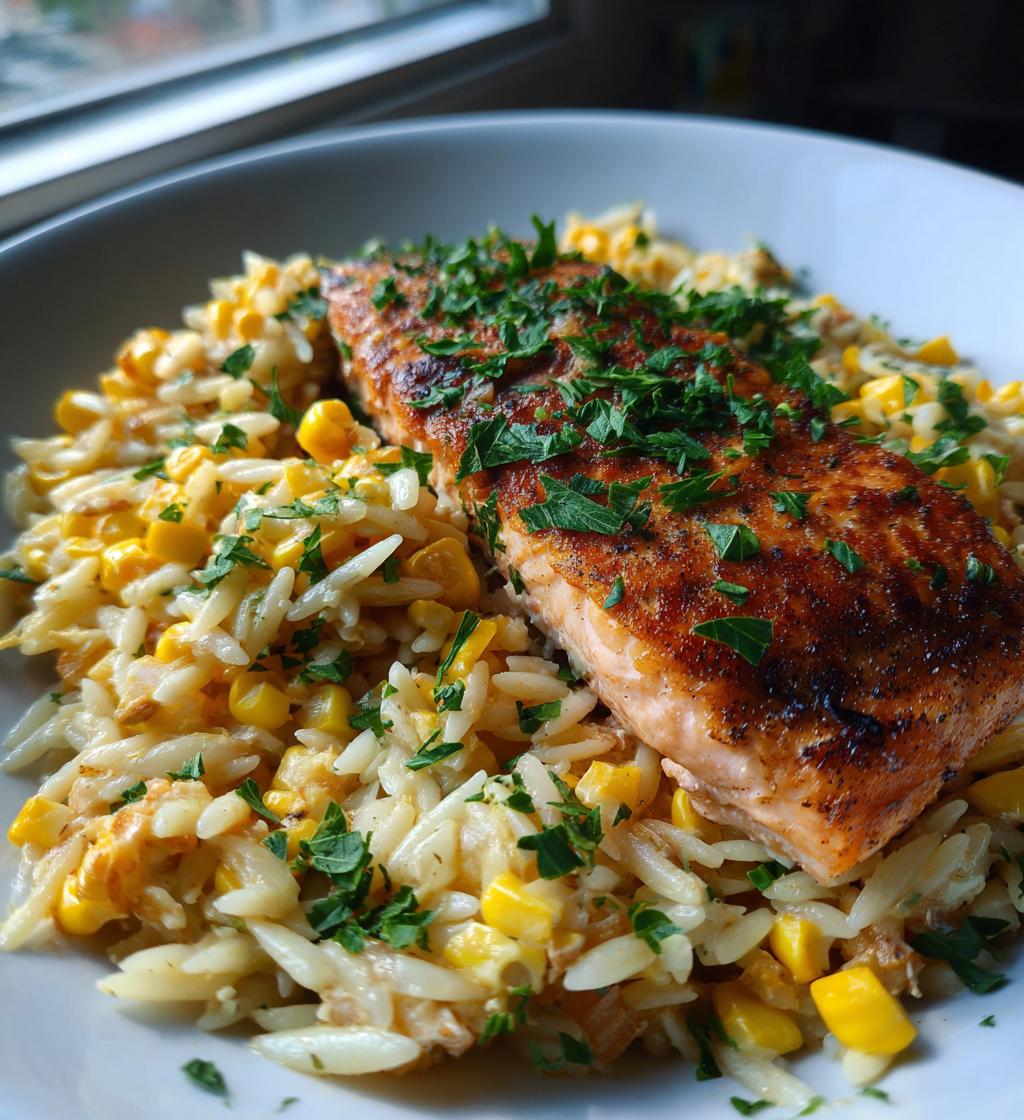 creamed corn orzo with salmon a cozy elegant meal