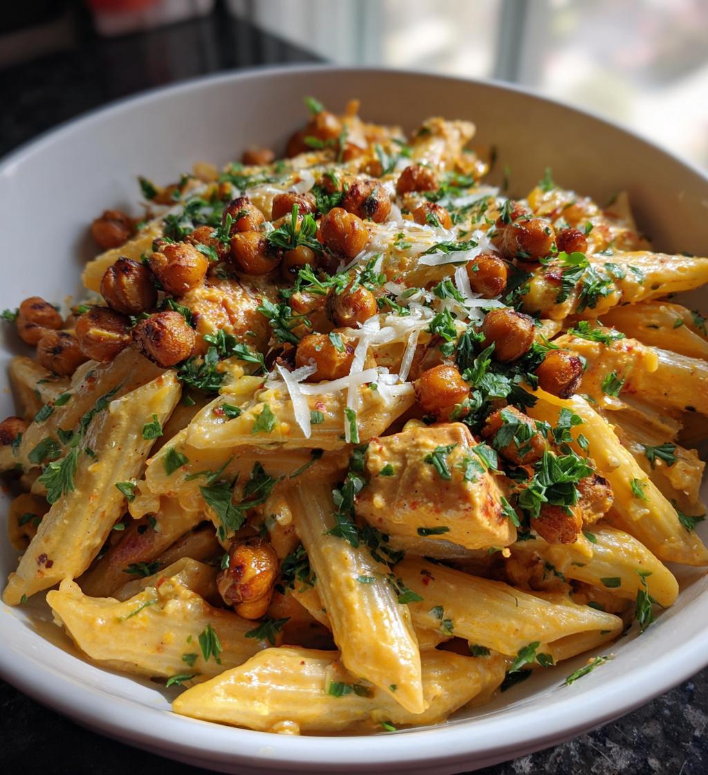 creamy cajun chicken pasta with whipped roasted garlic feta crispy chickpeas - detail 1