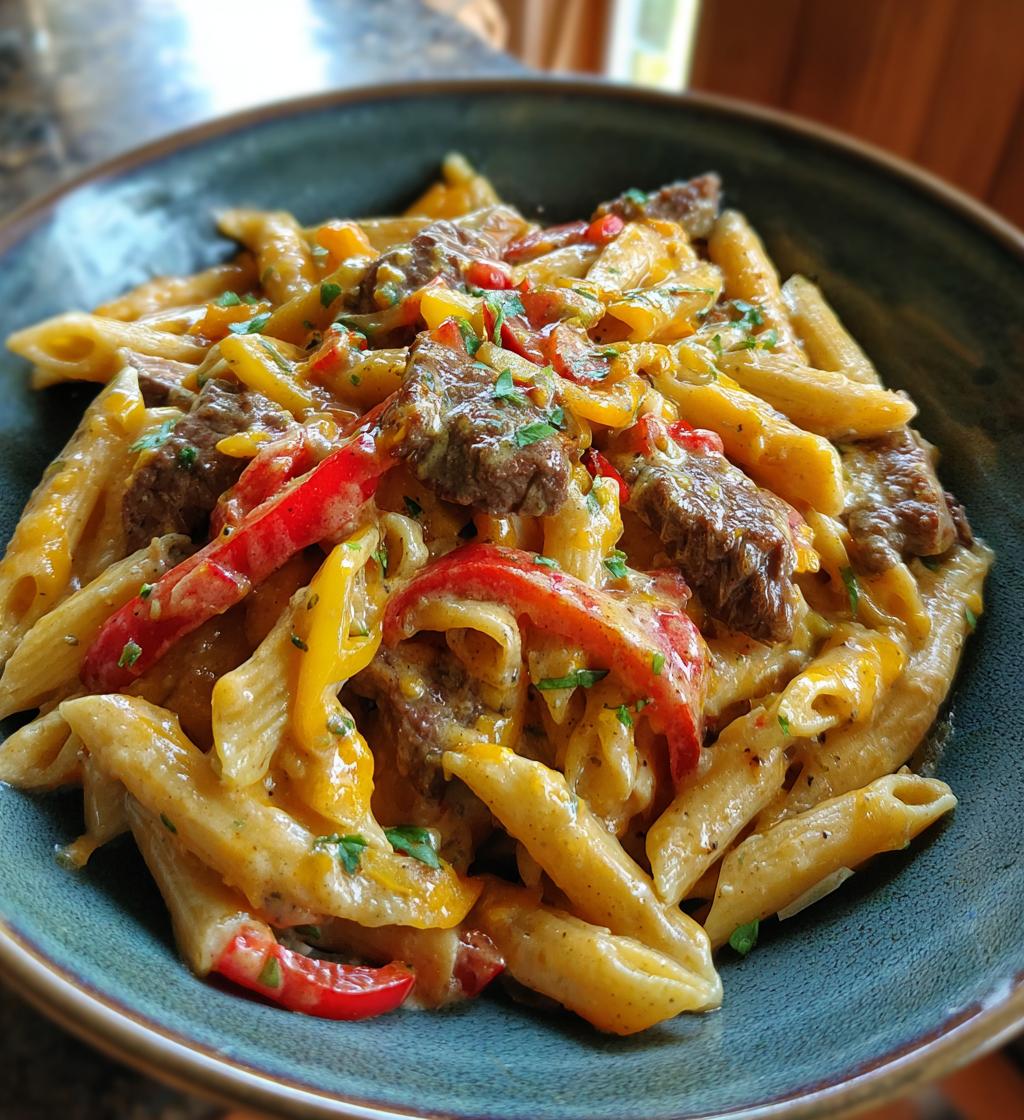 creamy cajun steak cheddar penne skillet - detail 1