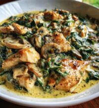 creamy chicken mushroom spinach skillet