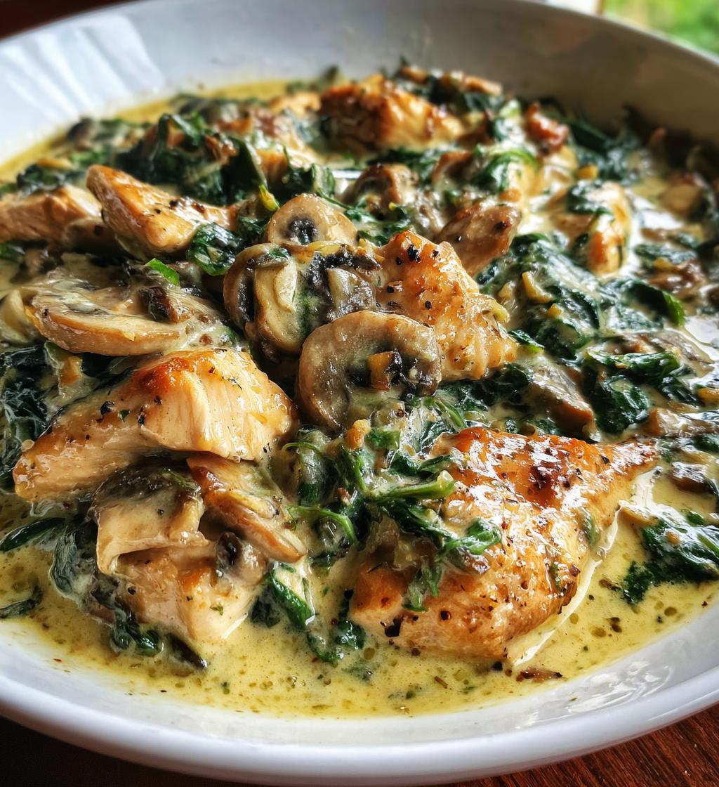 creamy chicken mushroom spinach skillet