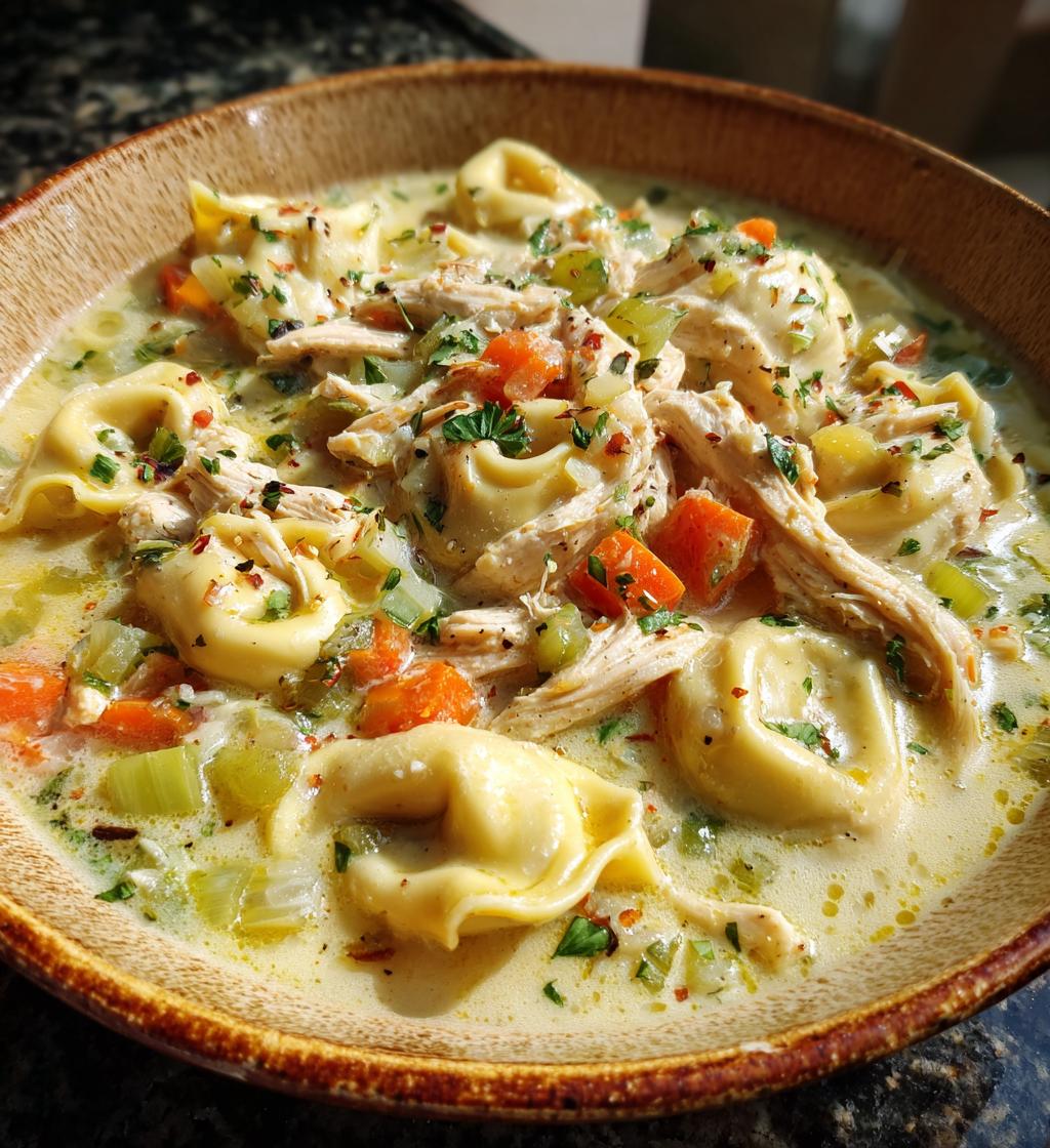 creamy chicken tortellini soup - detail 1