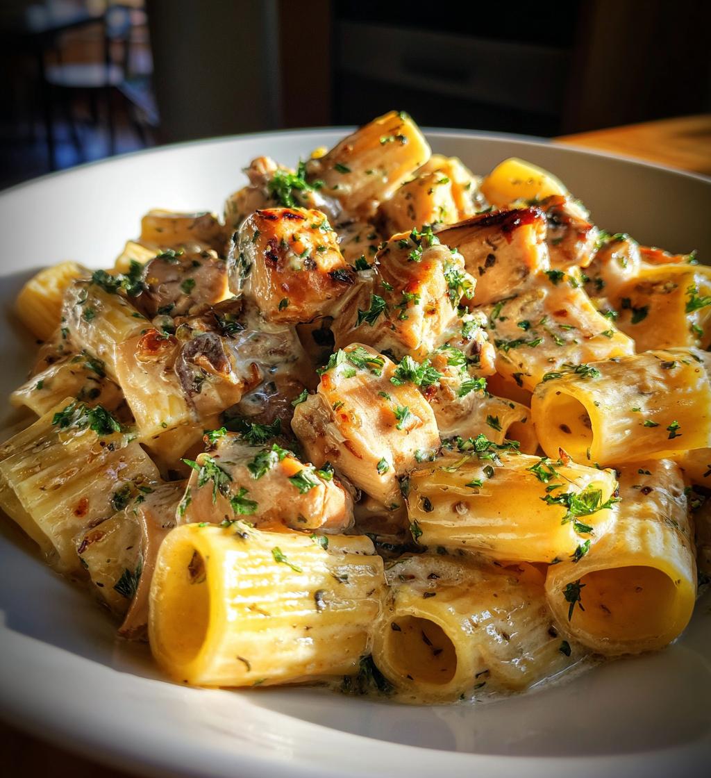 creamy garlic butter chicken rigatoni easy homemade recipe