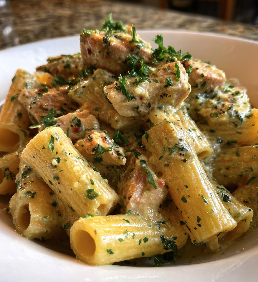 creamy garlic butter chicken rigatoni recipe