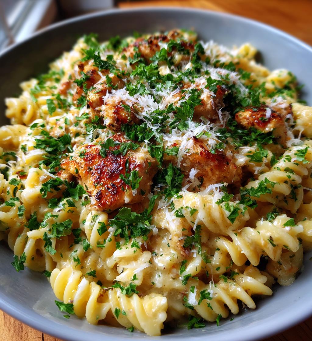 creamy garlic butter chicken rotini parmesan