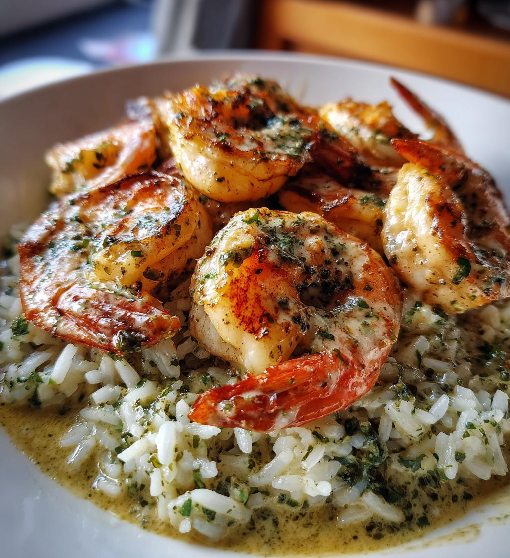 creamy garlic butter shrimp bowl with herb rice - detail 1